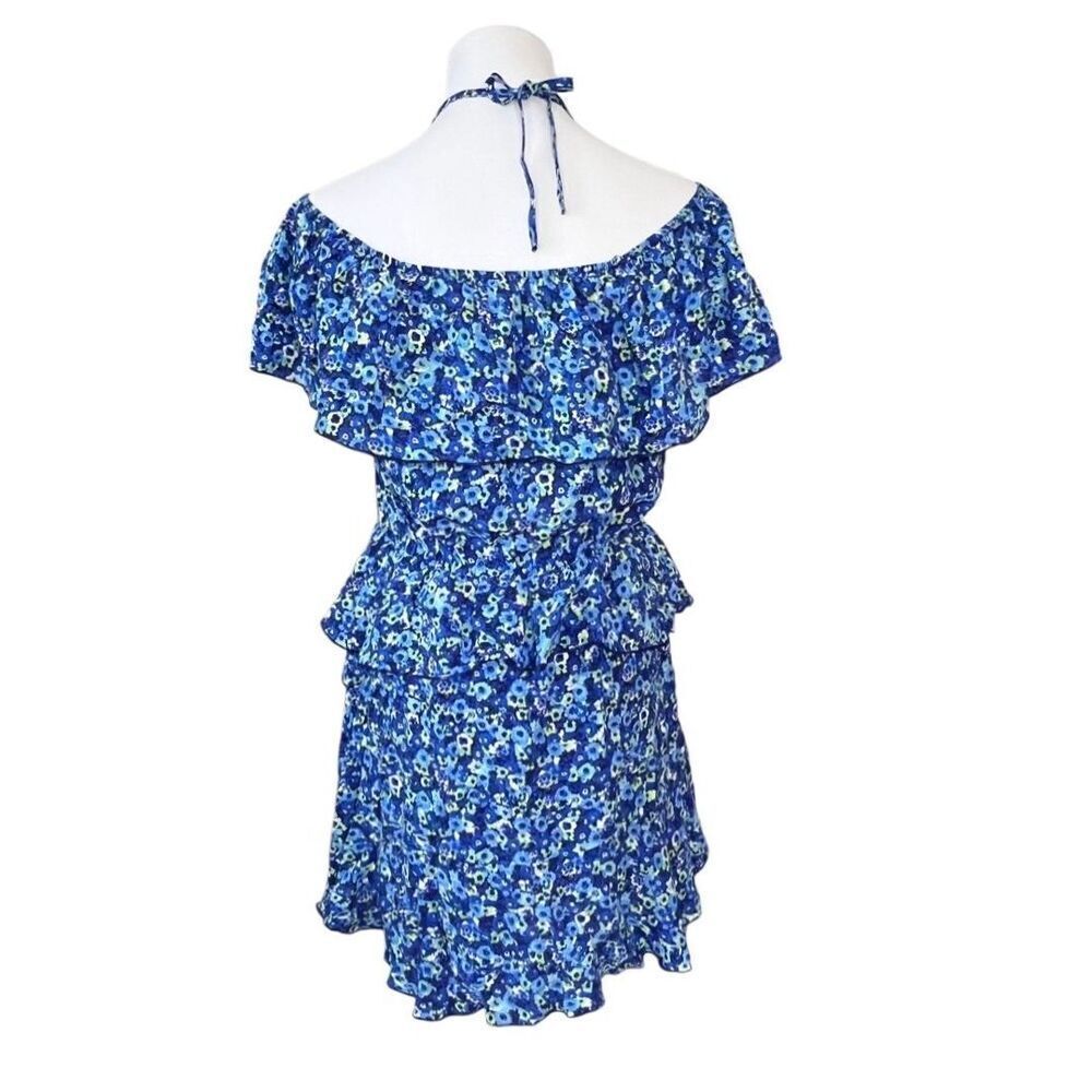 Zara Tiered Blue Floral Off the Shoulder Jumpsuit Romper MEDIUM Preppy Ruffles - Picture 6 of 13